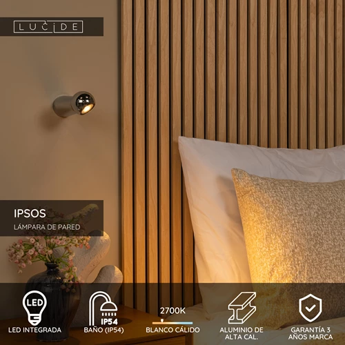 Lucide IPSOS - Lámpara de pared Baño - LED - 1x6W 2700K - IP54 - Cromo - USP